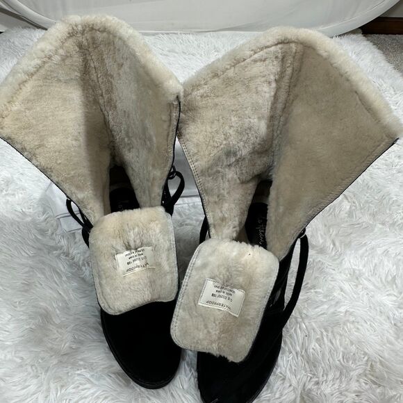 Cole Haan Nike Air Women Boot Sz 10 Black Suede Waterproof Wedge Heel Shearling - Picture 11 of 12